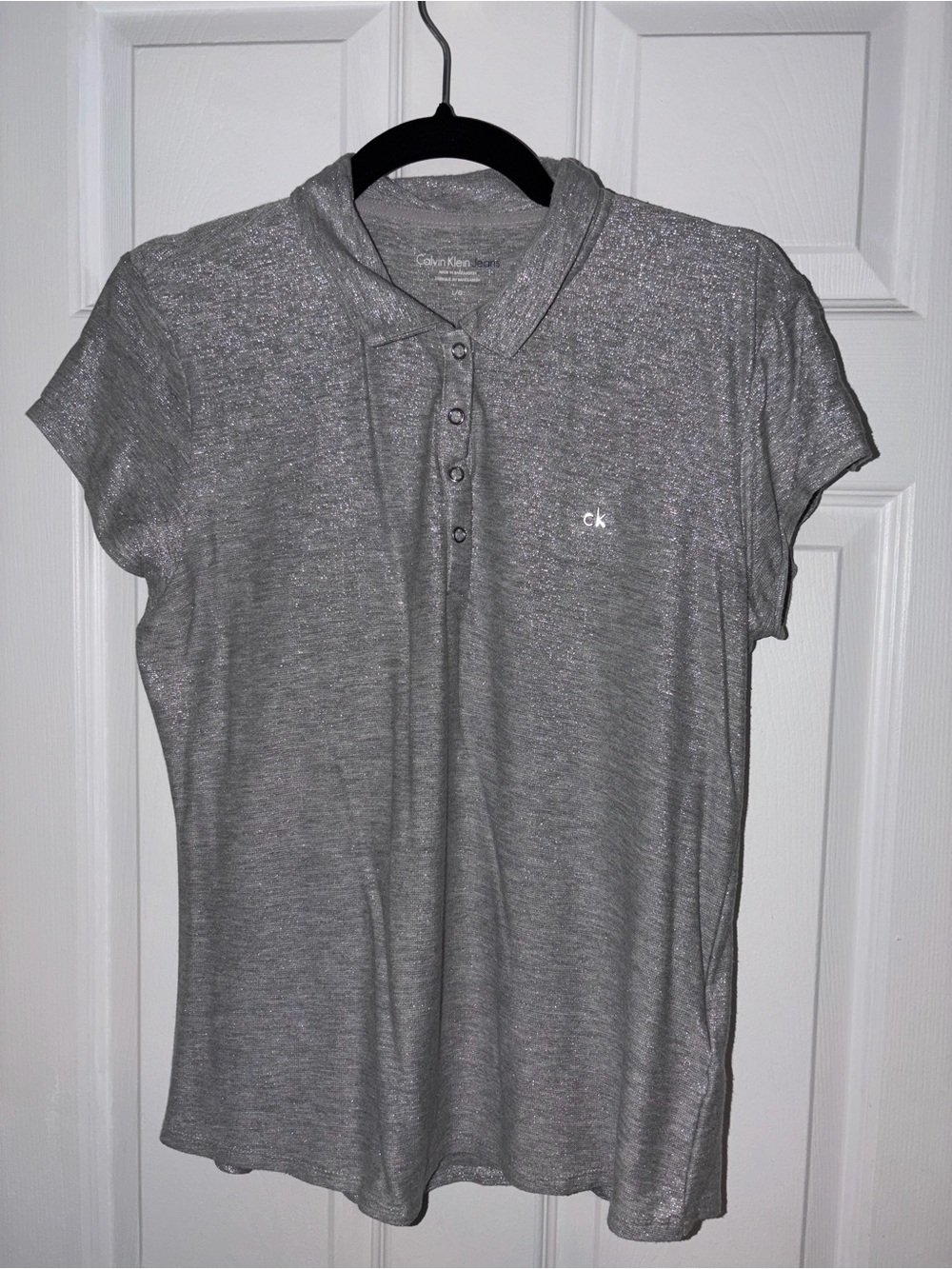 Calvin Klein Women's Short Sleeve Polo Top - Silver Gray
